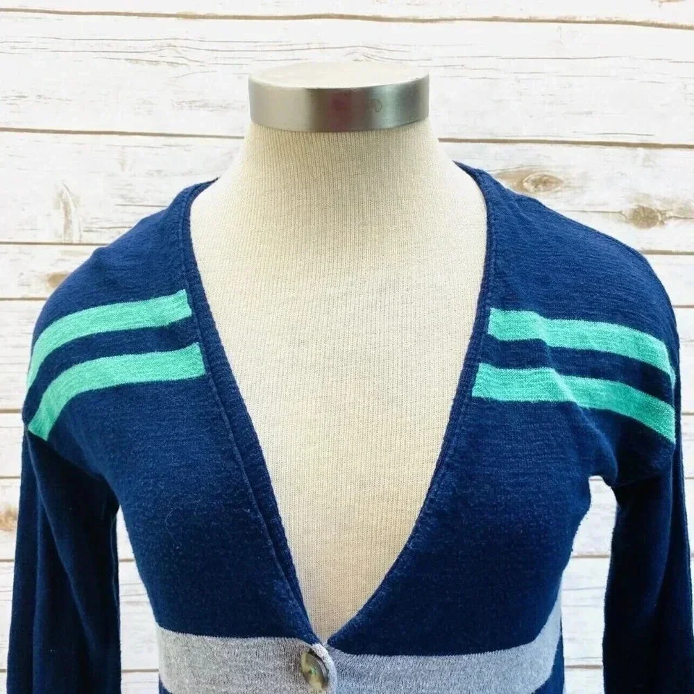 ARIZONA Women Long Sleeve Button Down Striped V-Neck Cardigan Top Size Small